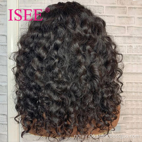 Brazilian Pineapple Wave Machine Made Human Hair Wigs With Bangs, Full Machine Made Rose Water Wave Curly Wig For Black Women
